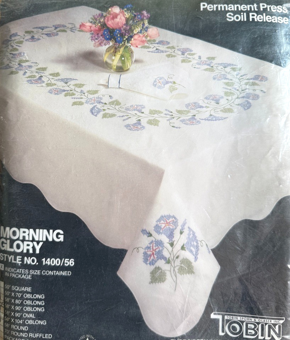Tobin Stamped Tablecloth Morning Glory 1400/56 Oblong 58" x 90" Cross Stitch NOS